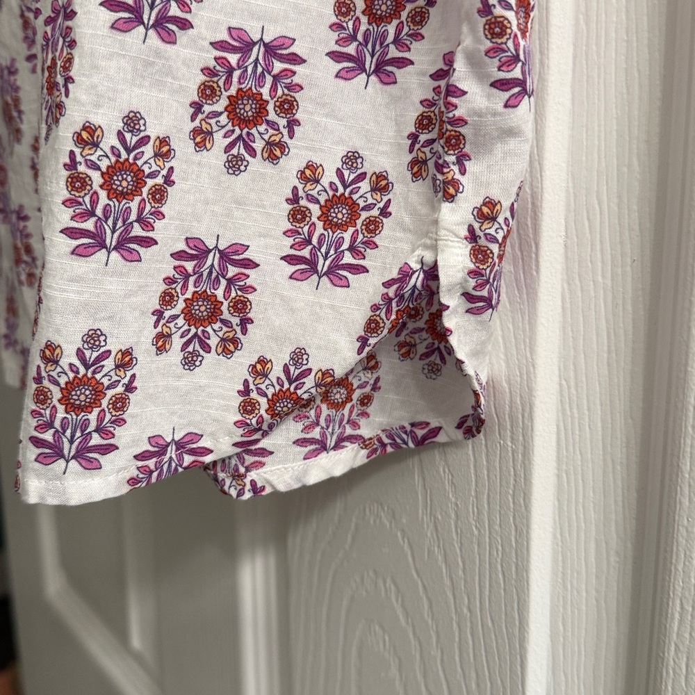 J.Jill Cotton Utility Popover Shirt in White Decorative Stamp Print, XL Petite - Picture 10 of 11